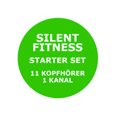 Silent Fitness Kopfhörer Set von Headphone Revolution inkl. Silent Disco Kopfhörer und mobilem Fitness Transmitter und Zubehör